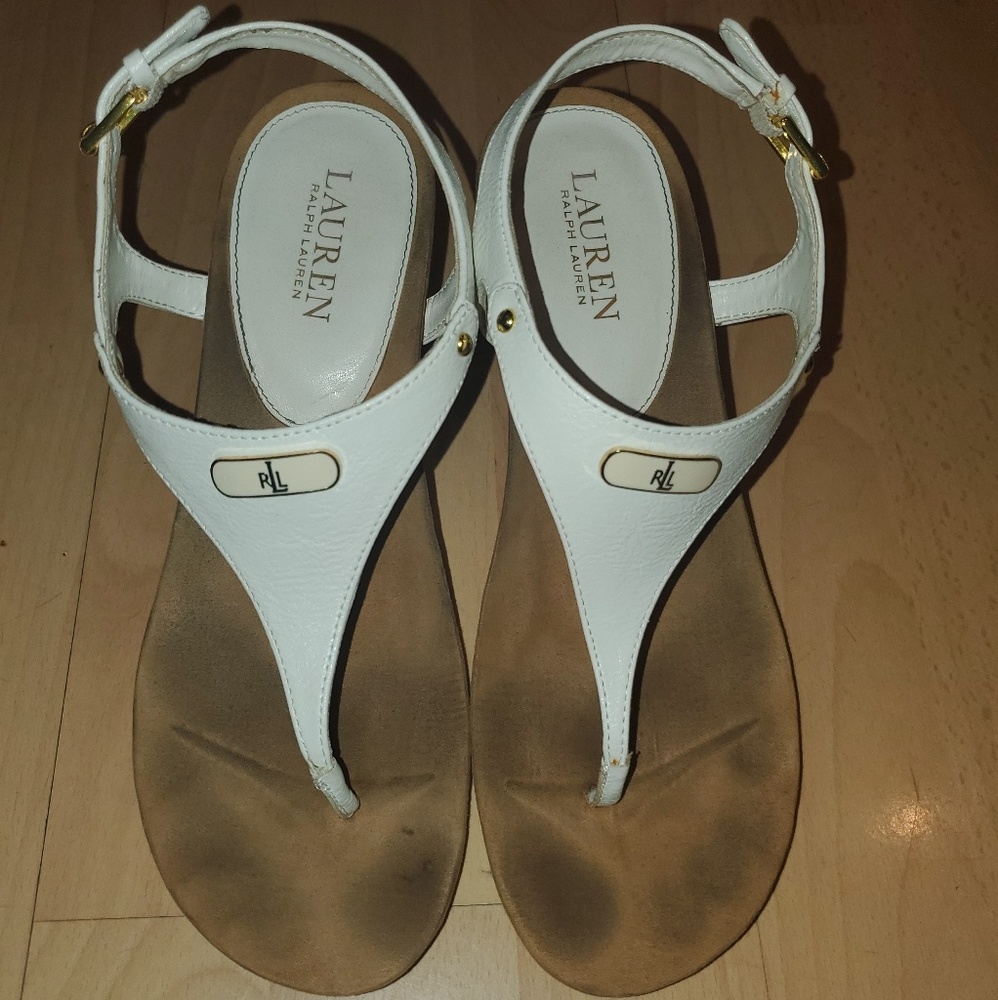 Ralph Lauren White & Tan Wedge Sandals